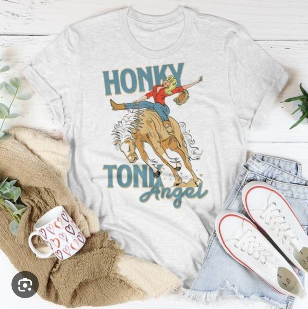 Honky Tonk Angel Graphic Tee | Western Rodeo Cowboy T-Shirt Size Small - Picture 8 of 9